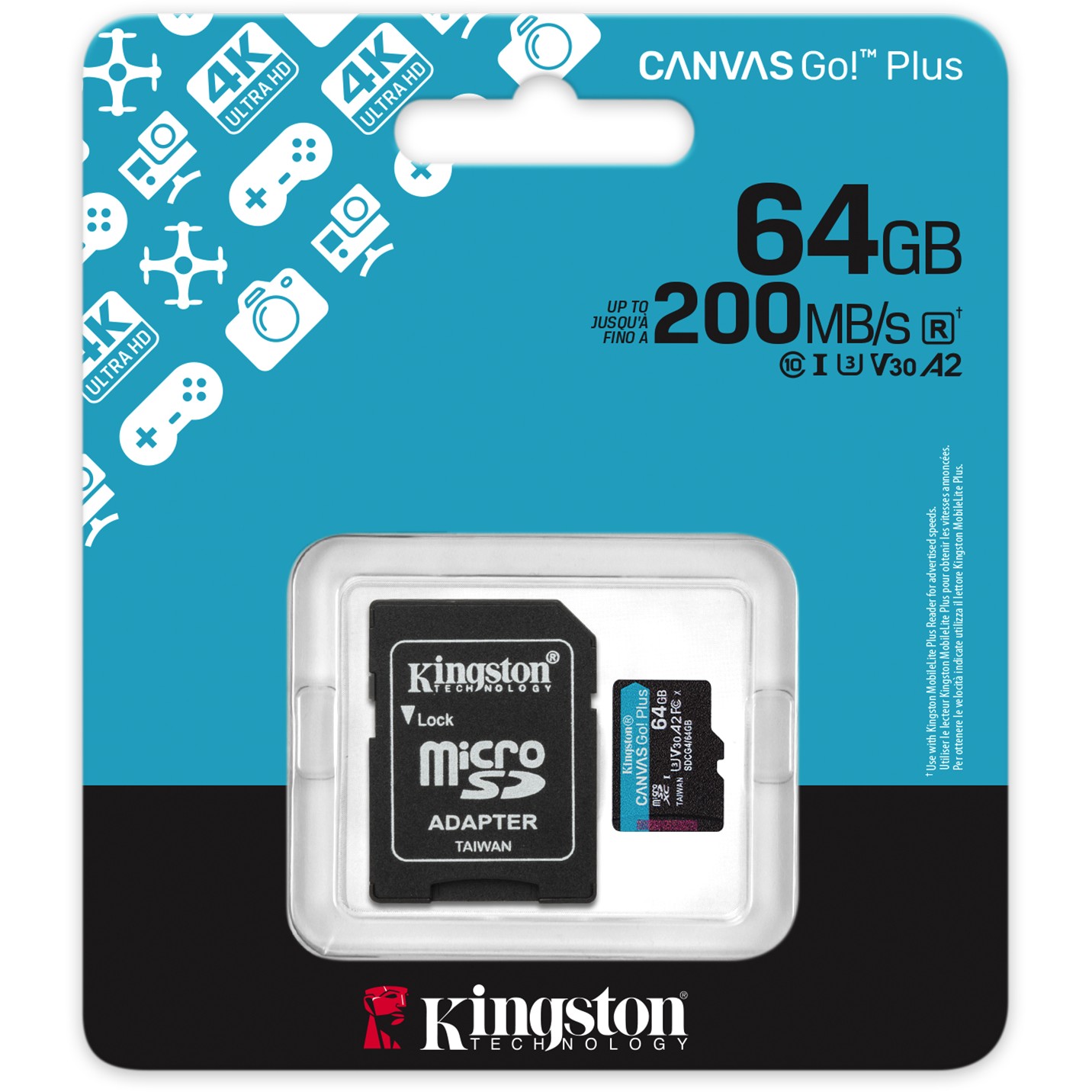 Kartë Memorie SD CARD KINGSTON 64GB microXC Canvas Go Plus Gen4 200MB/s A2 U3 V30 + Adapter - Figura 5