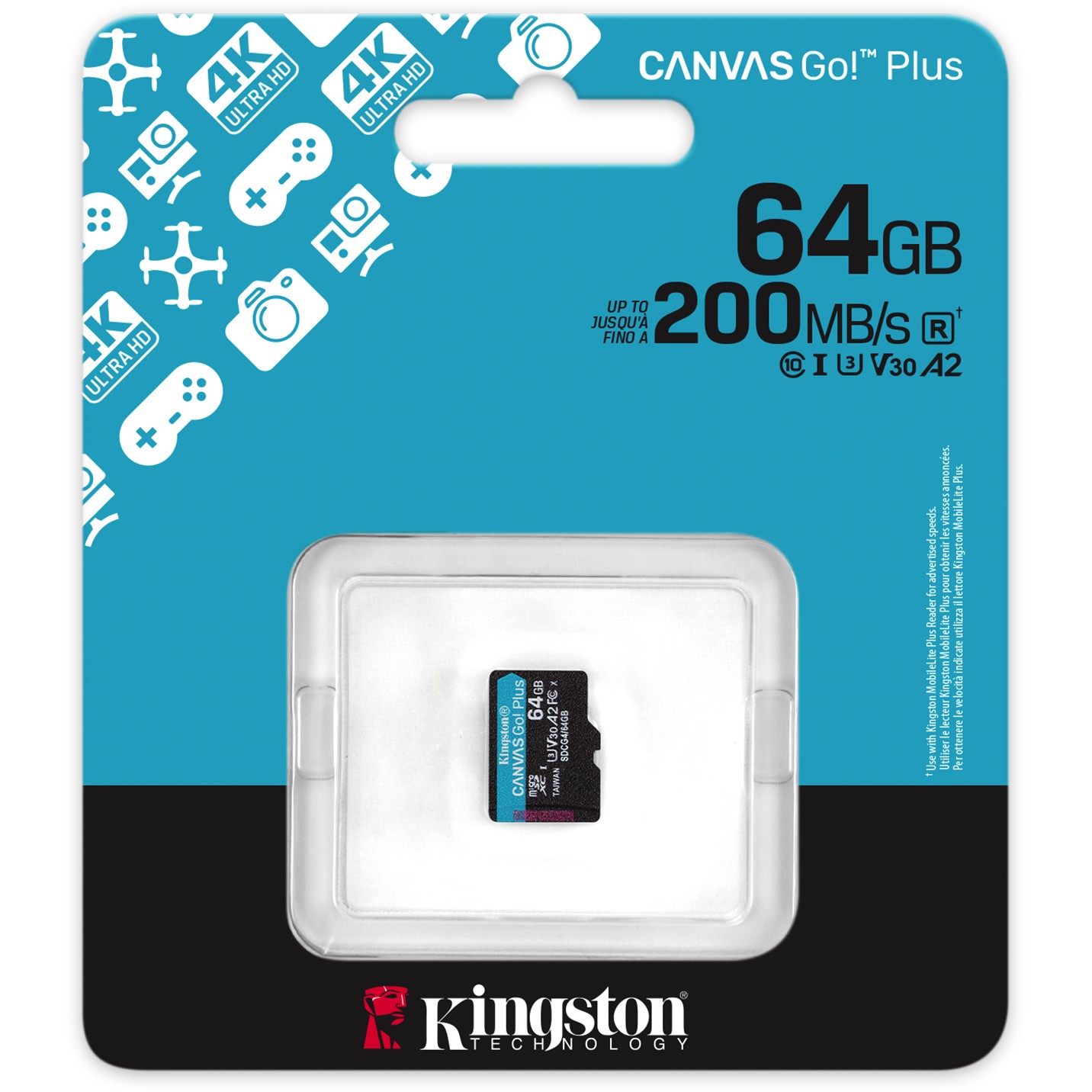 Kartë Memorie SD CARD KINGSTON 64GB microXC Canvas Go Plus Gen4 200R A2 U3 Single Pack w/o ADP - Figura 3