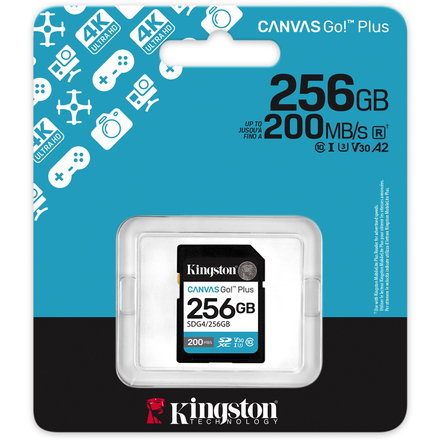 Kartë Memorie SD CARD KINGSTON 256GB XC Canvas Go Plus Gen4 200MB/s C10 UHS-I U3 V30 - Figura 3