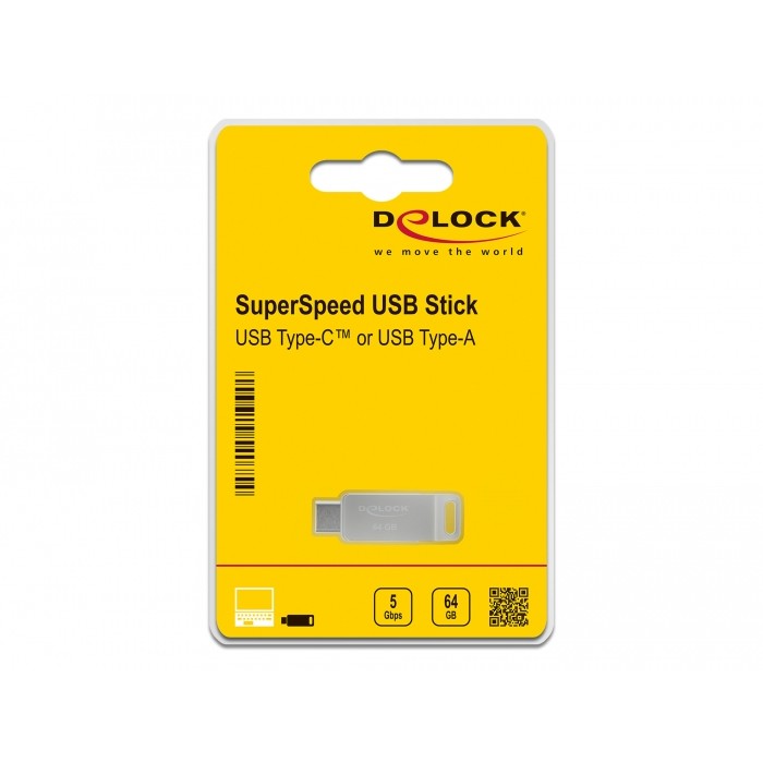 USB Flash Drive STICK DELOCK USB 3.2 Gen 1 USB-C + Typ-A 64GB - Silver - Figura 4