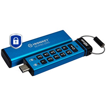 USB Flash Drive STICK 16GB Kingston IronKey Keypad 200C AES-256 USB-C - Blu - Figura 2