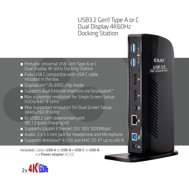 Docking station Club3D / 4K / 60Hz / USB3 / 6xUSB3 / 2xDP / LAN / Audio – Zezë - Figura 9