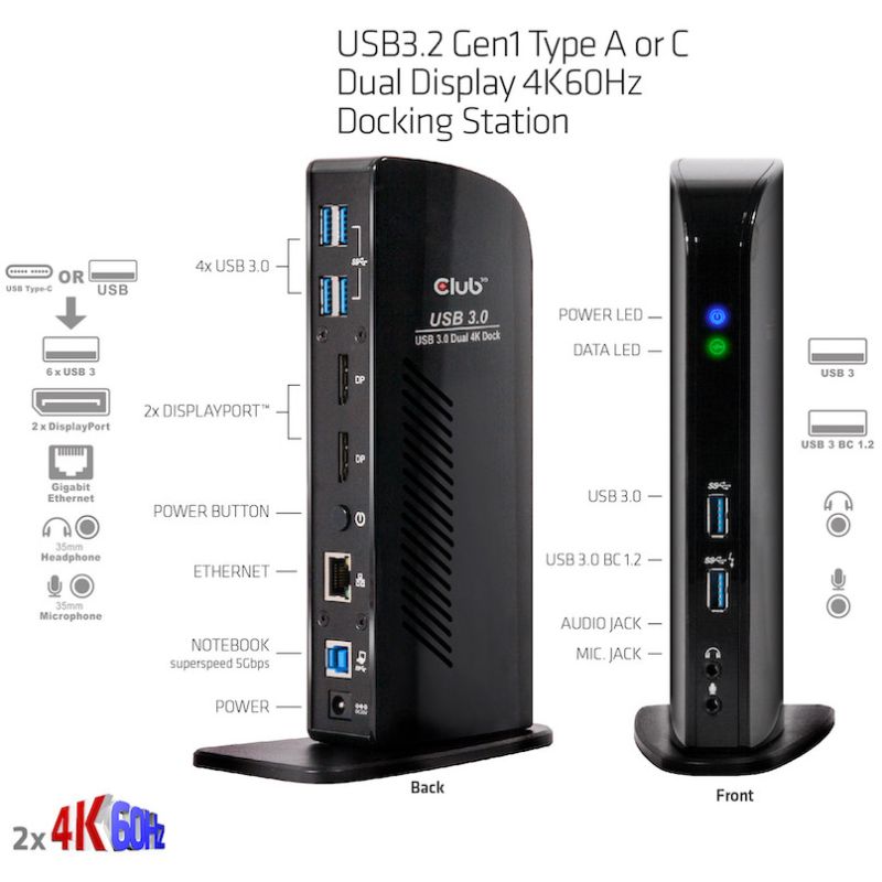 Docking station Club3D / 4K / 60Hz / USB3 / 6xUSB3 / 2xDP / LAN / Audio – Zezë - Figura 8