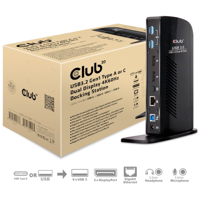 Docking station Club3D / 4K / 60Hz / USB3 / 6xUSB3 / 2xDP / LAN / Audio – Zezë