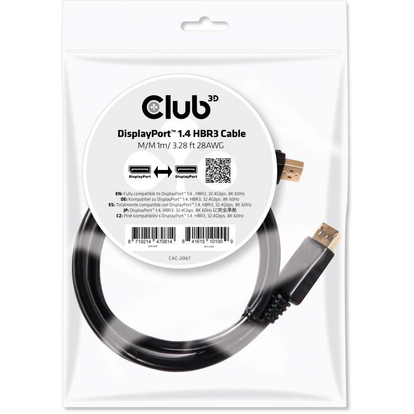 Kabllo DisplayPort Club3D / DP 1.4 HBR3 / 32.4Gb/s / DP Plug → DP Plug / 8K / 60Hz / 1.0m - Zezë - Figura 4