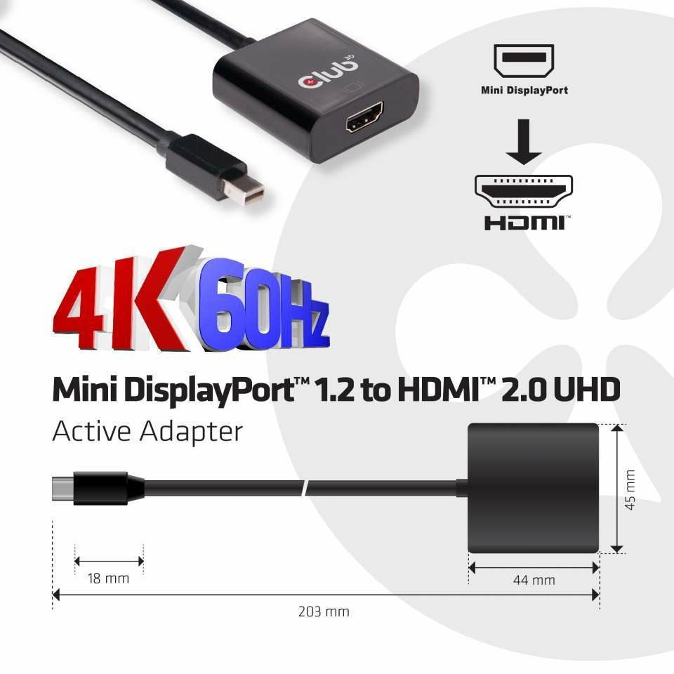Adapter MiniDisplayPort Club3D / HDMI 2.0 / 3D / 4K60Hz / Aktiv / Polybeutel - Figura 3