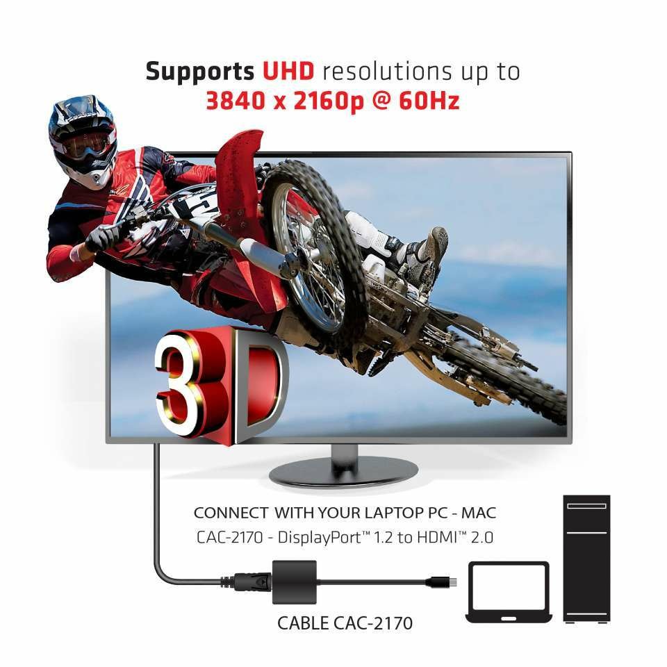Adapter MiniDisplayPort Club3D / HDMI 2.0 / 3D / 4K60Hz / Aktiv / Polybeutel - Figura 4