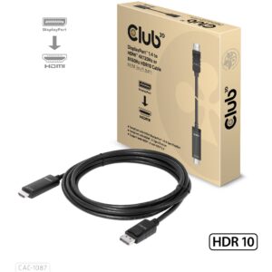 Kabllo DisplayPort Club3D / DisplayPort 1.4 në HDMI / HDR / 8K  60Hz / Aktiv / 3m