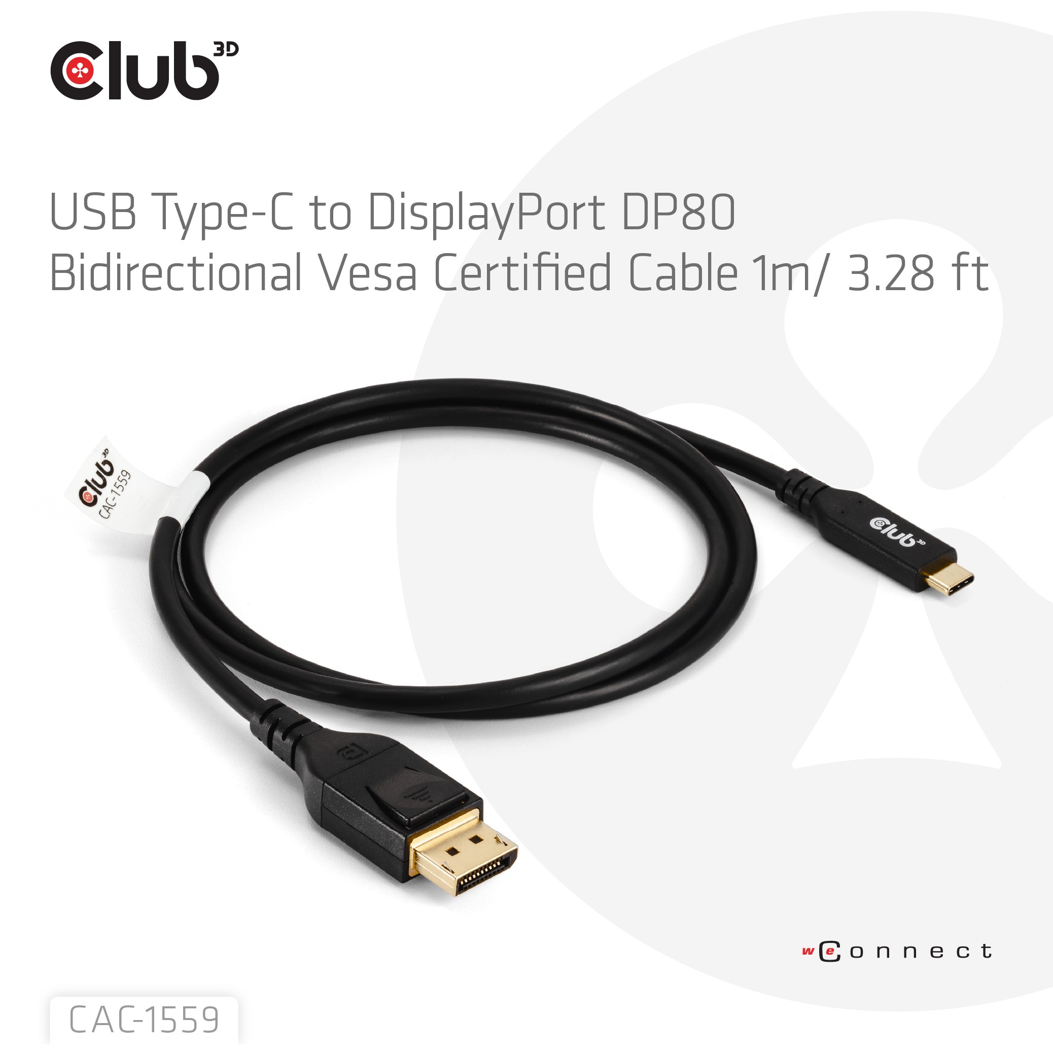 Kabllo Club3D USB‑C ↔ DisplayPort 2.1 / 1.0m / 10K60Hz - Zezë - Figura 2