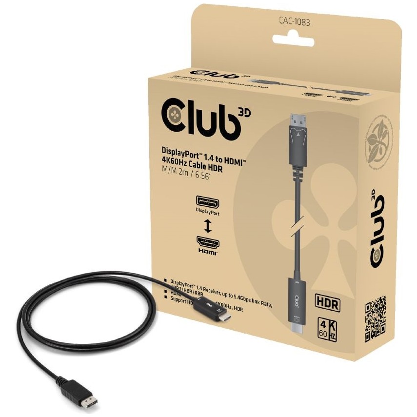 Kabllo DisplayPort Club3D / DisplayPort 1.4 Plug → HDMI-A Plug / Aktiv / HDR / 4K / 60Hz / 2m - Zezë - Figura 3