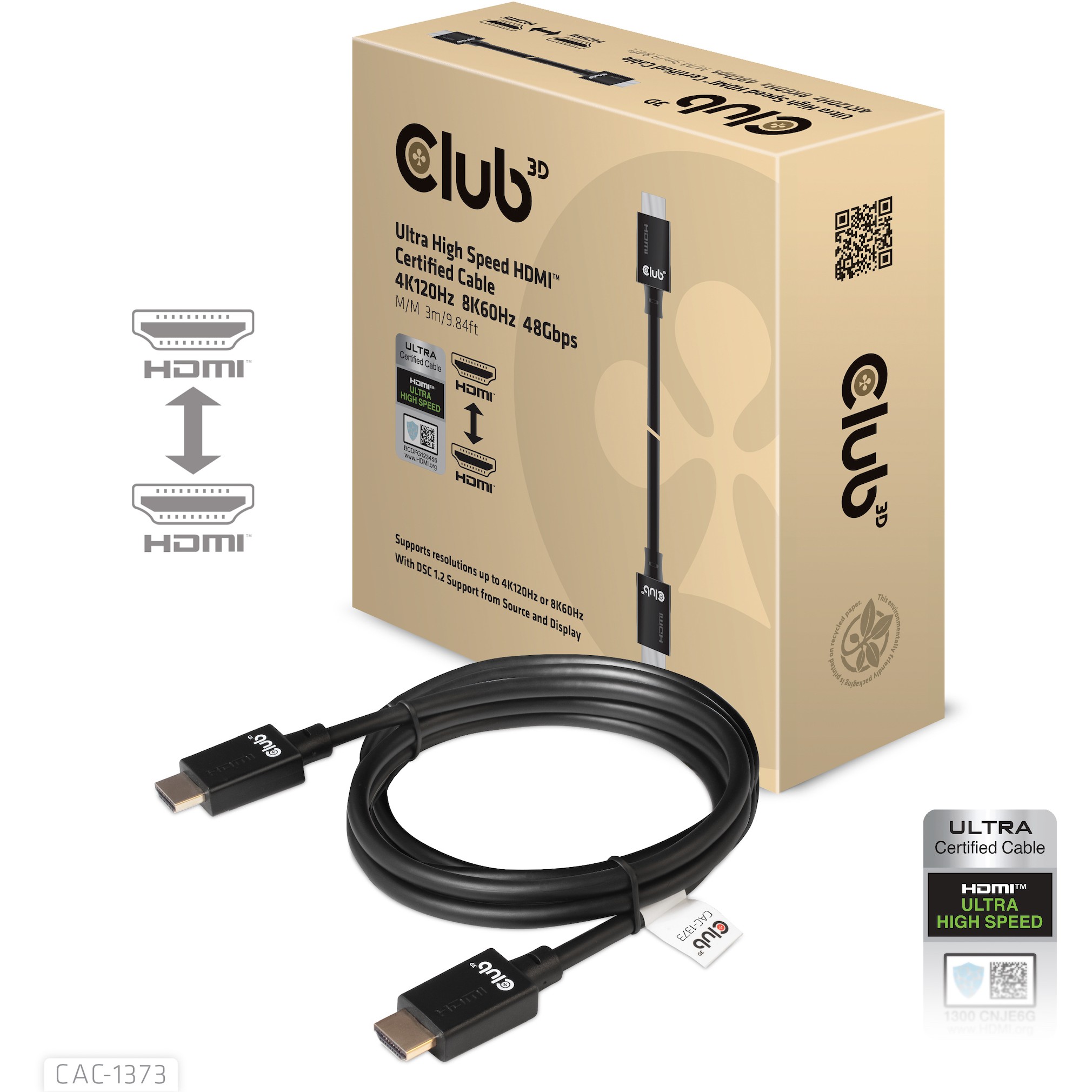 Kabllo HDMI Club3D / HDMI A në A / 2.1 Ultra High Speed / 10K HDR / 3m