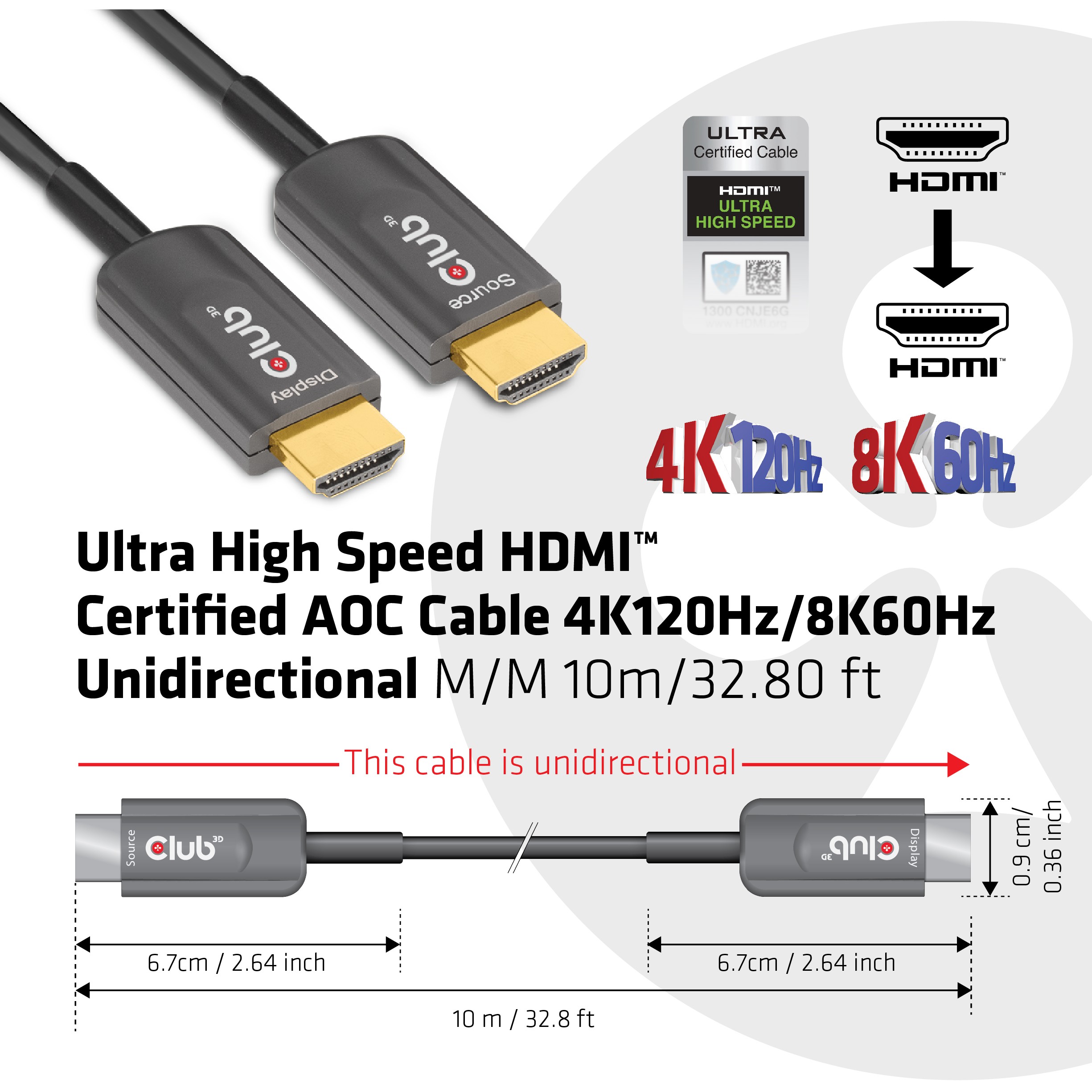 Kabllo HDMI Club3D / A → A / 2.1 aktiv opt. / 8K60Hz UHD / 10m - Figura 2