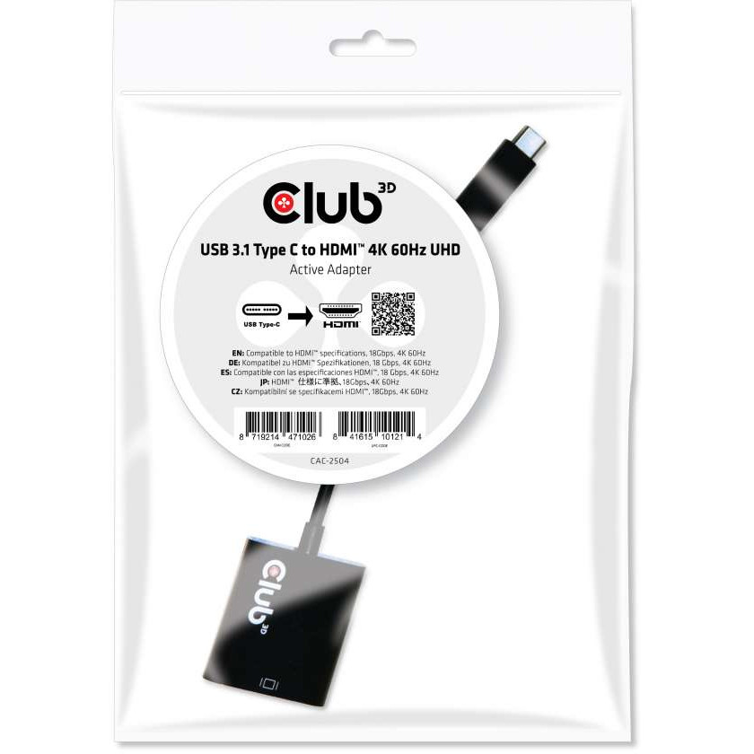 Adapter USB Club3D 3.1 Type C HDMI 2.0 UHD HDR / Active / St/Bu - Figura 2