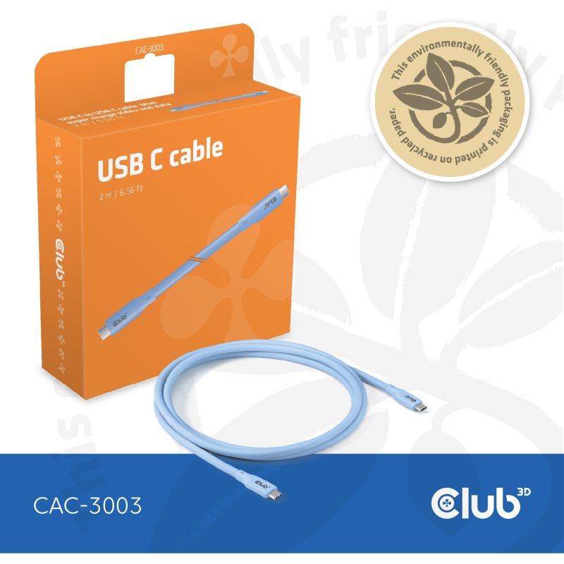 Club3D Lifestyle Kabllo USB‑C / PD 240W / 20 Gbps / 2.0m / St–St - Blu - Figura 3