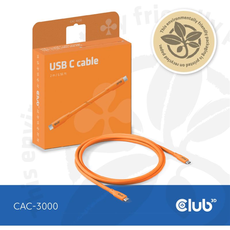 Club3D Lifestyle Kabllo USB‑C / PD 240W / 20 Gbps / 2.0m / St–St - Portokalli - Figura 3