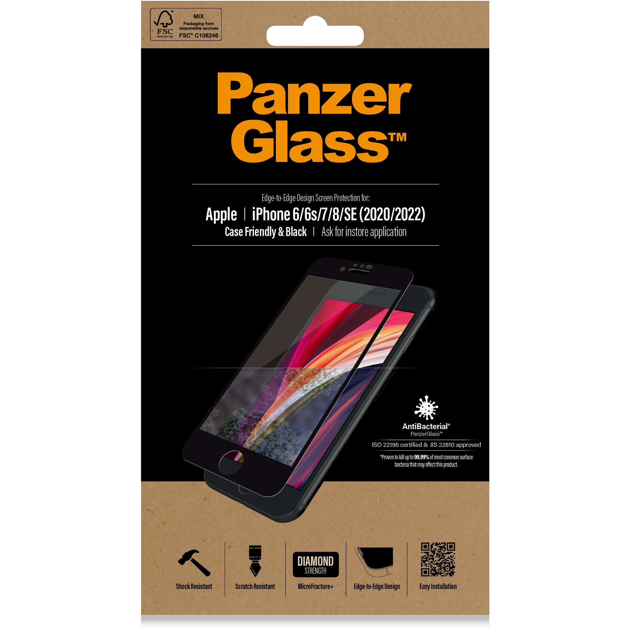 Aksesorë për telefon PanzerGlass / iPhone 6-7-8-SE (2020/2022) - E2E CF - Zezë - Figura 2