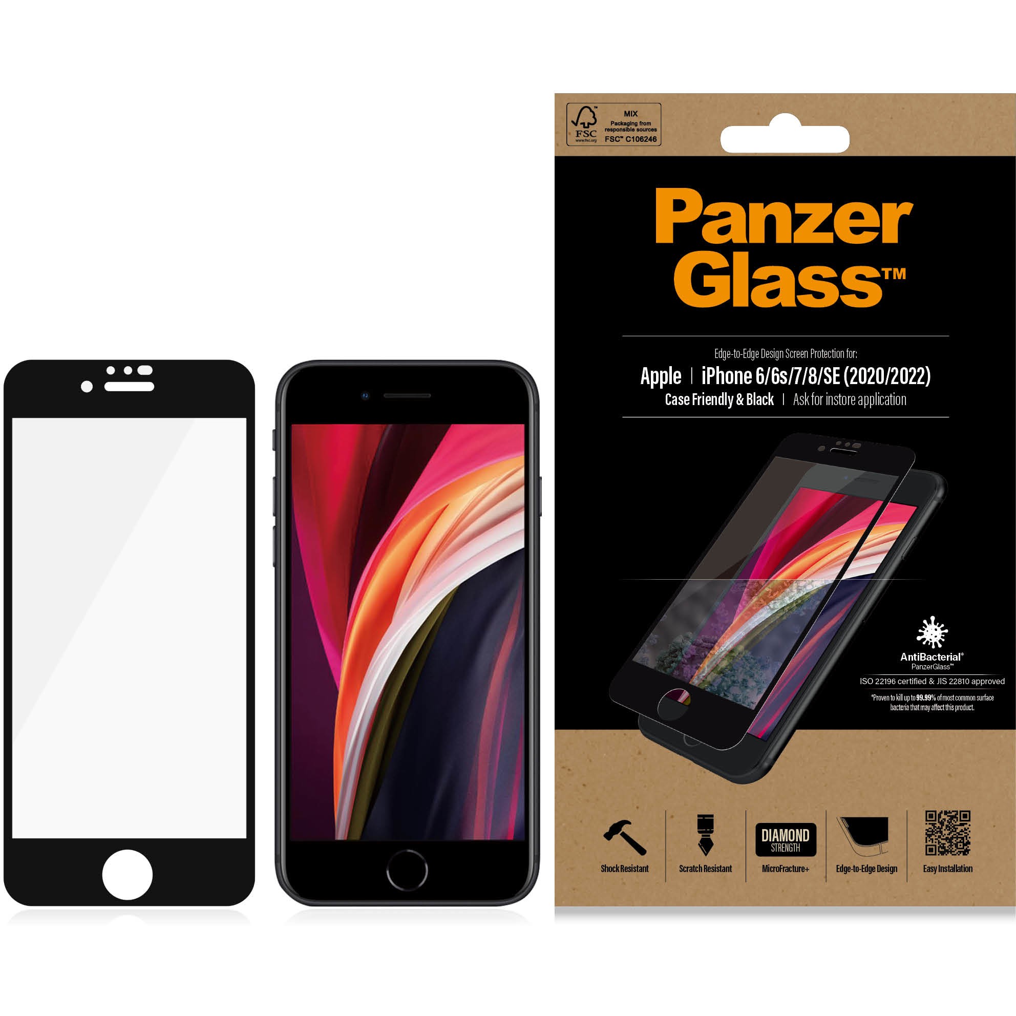 Aksesorë për telefon PanzerGlass / iPhone 6-7-8-SE (2020/2022) - E2E CF - Zezë - Figura 3