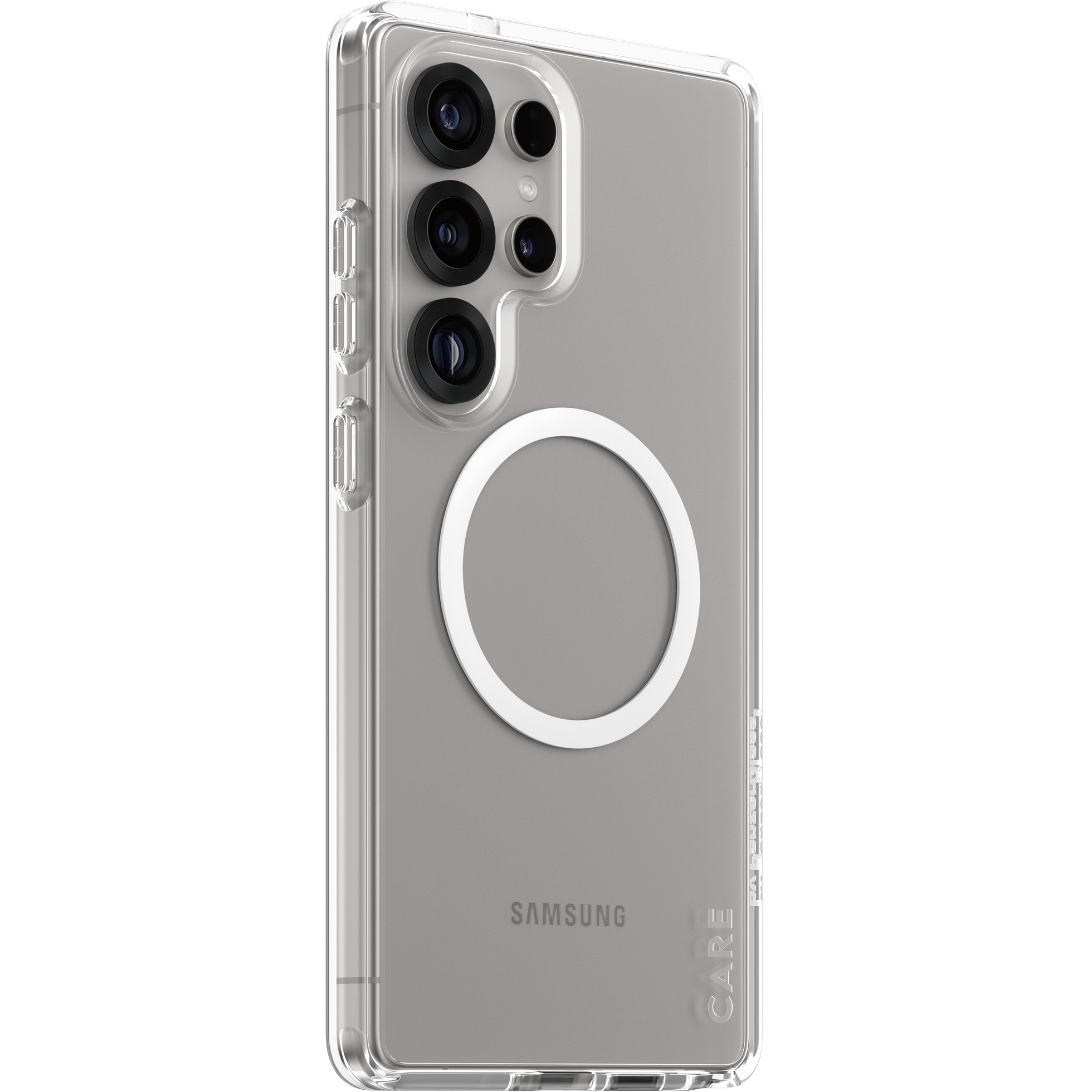 Aksesorë për telefon CARE Flagship / Protective Case with White QI ring / Galaxy S25 Ultra - Tejdukshme