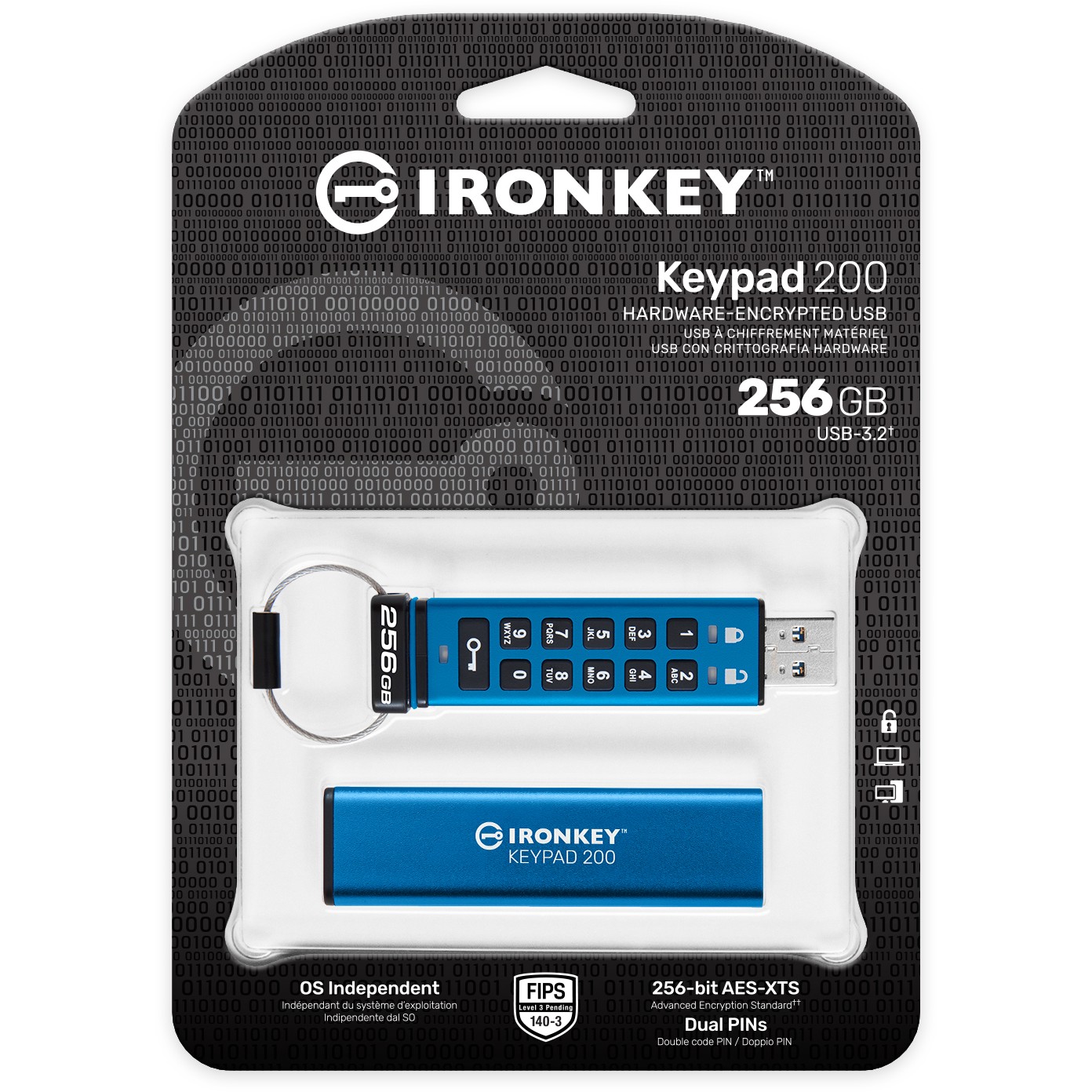 USB Flash Drive STICK 256GB Kingston IronKey Keypad 200 - Blu - Figura 3