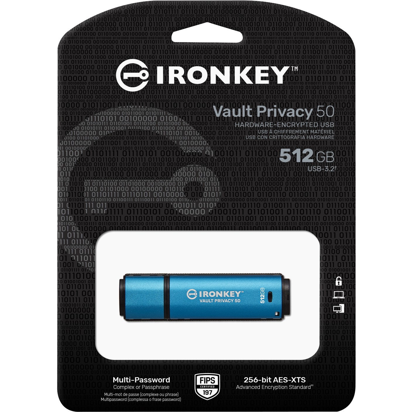 USB Flash Drive STICK 512GB Kingston IronKey Vault Privacy 50 - Blu - Figura 3