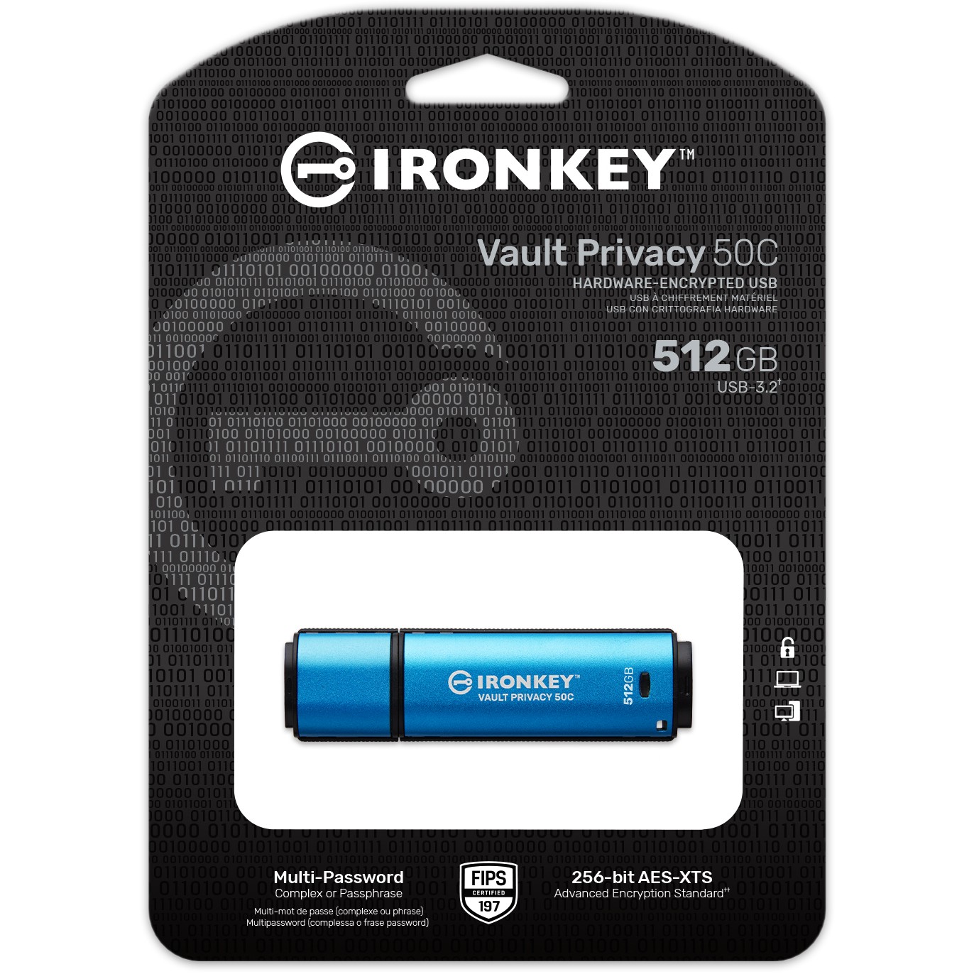 USB Flash Drive STICK 512GB Kingston IronKey Vault Privacy 50C AES-256 - blu - Figura 3