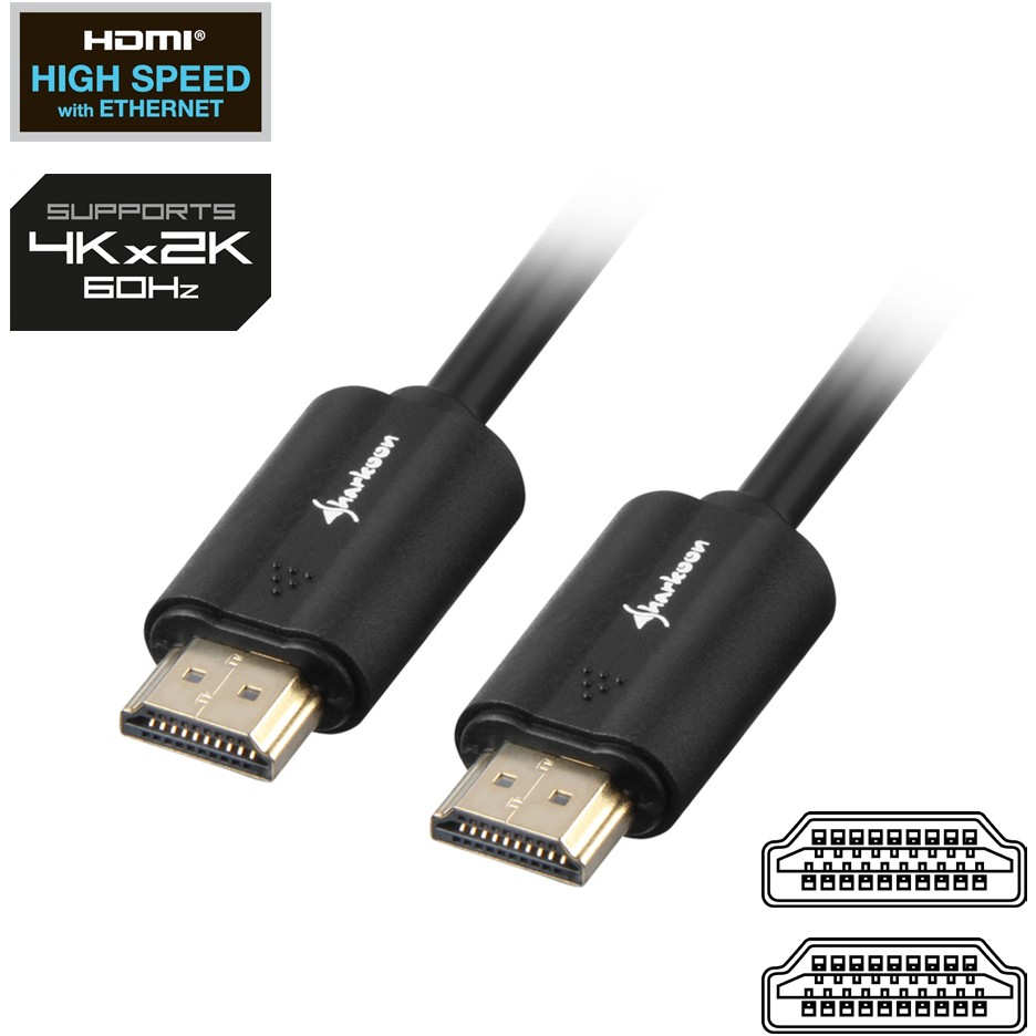 Kabllo HDMI Sharkoon / 4K UHD / St–St / 3m - Zezë - Figura 2