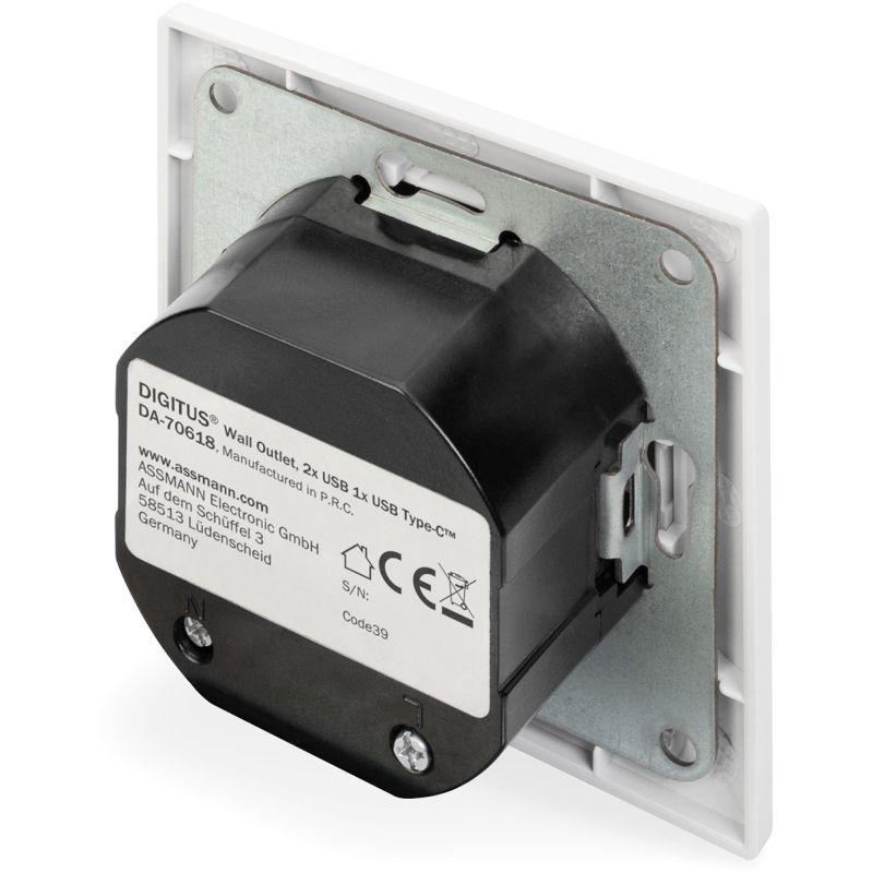 Adapter USB DIGITUS In‑Wall Charging Socket 2x USB‑A + 1x USB Type‑C - Bardhë - Figura 3