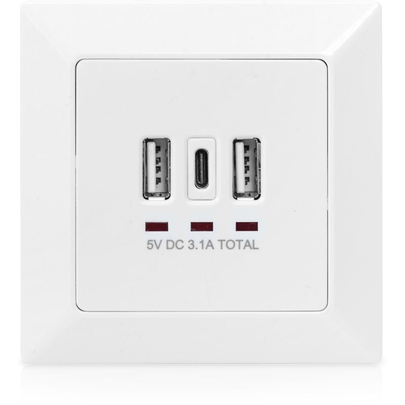 Adapter USB DIGITUS In‑Wall Charging Socket 2x USB‑A + 1x USB Type‑C - Bardhë - Figura 4