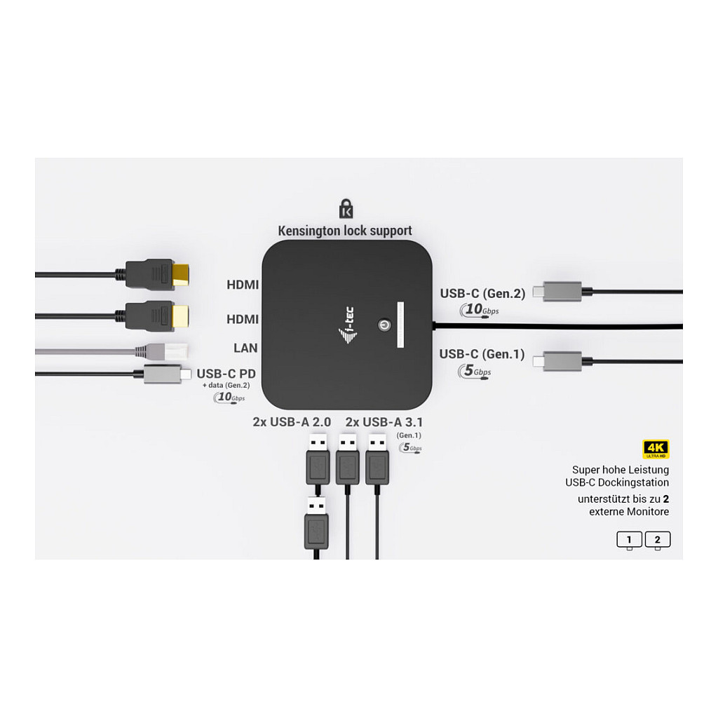 Docking Station I‑TEC USB‑C Dual HDMI 2x HDMI + 1x GLAN + 2x USB‑A 3.2 + 2x USB 2.0 + 1x USB‑C Gen2 + 1x USB‑C Gen1 + 1x 100W USB‑C PD + Charger 100W – Zezë - Figura 5