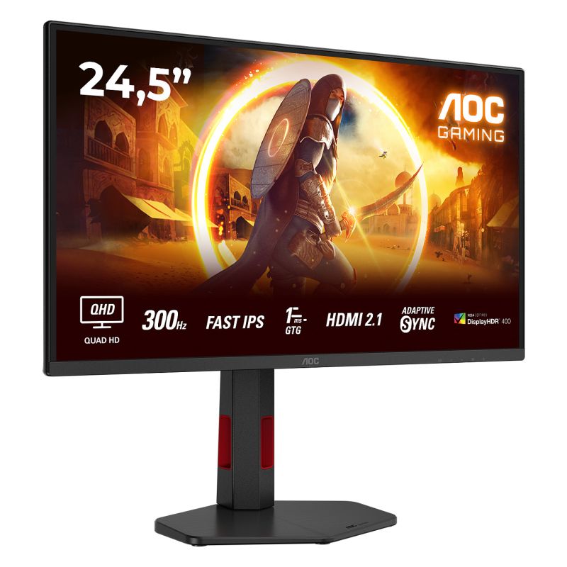 Monitor Gaming AOC Q25G4SR / 24.5"/ Quad HD Fast IPS / LED / 300Hz / 1ms / HDMI+DP - Zezë / Kuqe - Figura 2
