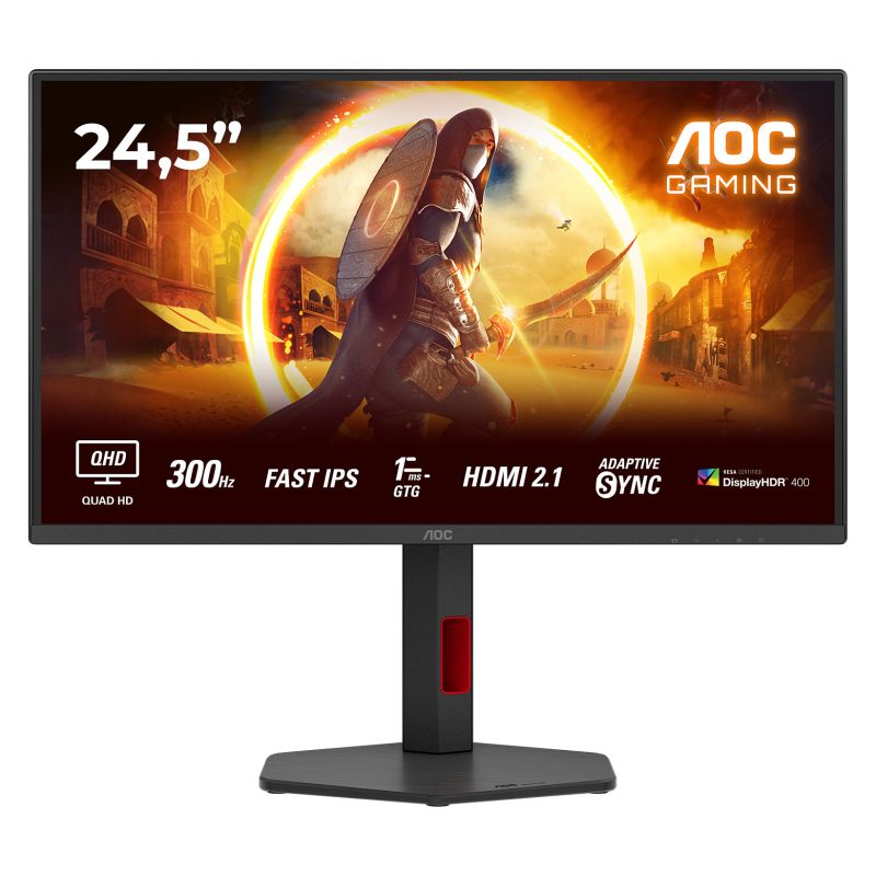 Monitor Gaming AOC Q25G4SR / 24.5"/ Quad HD Fast IPS / LED / 300Hz / 1ms / HDMI+DP - Zezë / Kuqe
