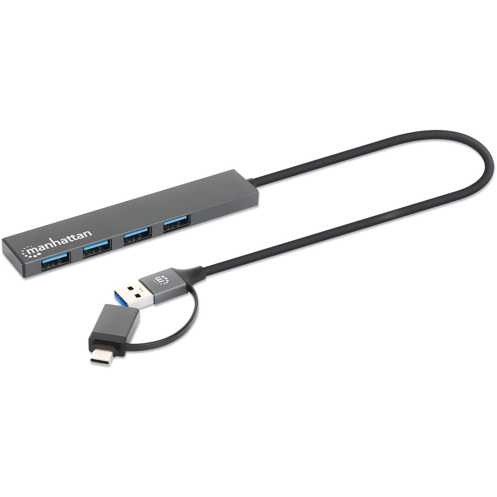 HUB USB MANHATTAN / 3.0 / Typ‑C + Typ‑A / 4×A / Pasiv / 4‑Port / Gri - Figura 2