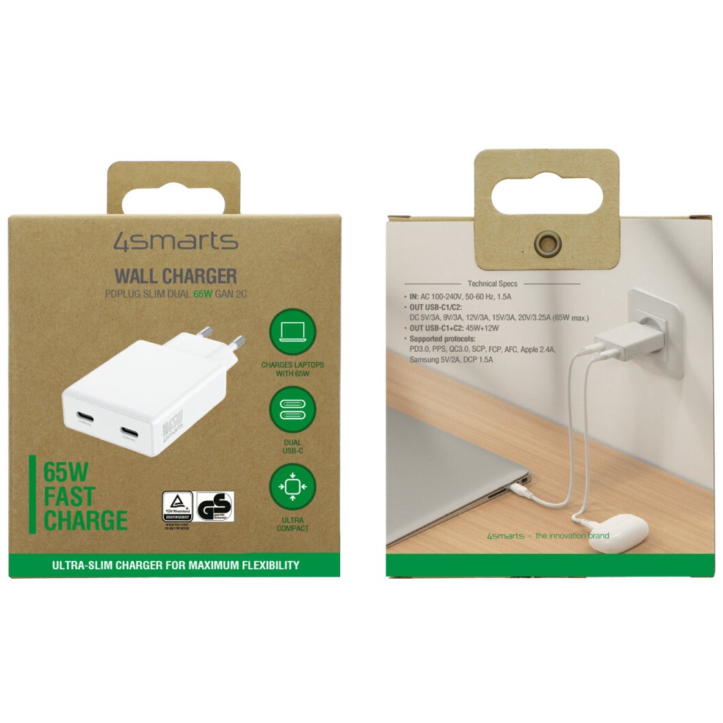 Adapter Wall Charger 4smarts PDPlug Slim Dual 65W GaN 2xUSB-C - Bardhë - Figura 3
