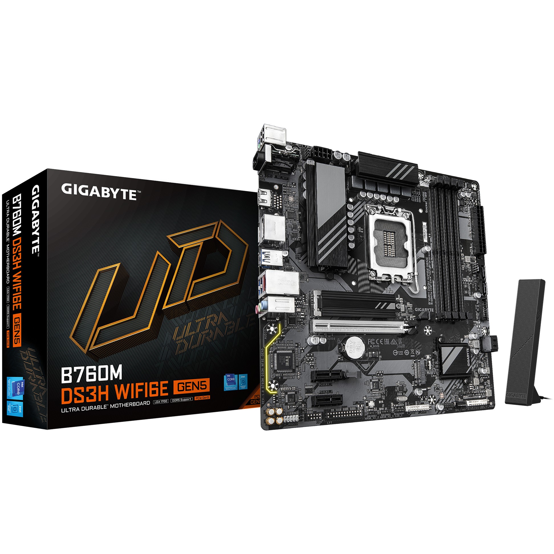 Pllakë Amë MB Intel Gigabyte B760M DS3H WF6E GEN5 / LGA 1700 / DDR5 / HDMI+DP
