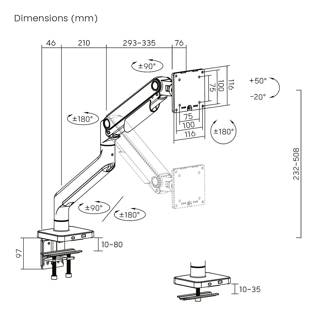 Mbajtëse për Monitor DIGITUS Single Mount / 49″/ 20 kg - Zezë - Figura 4