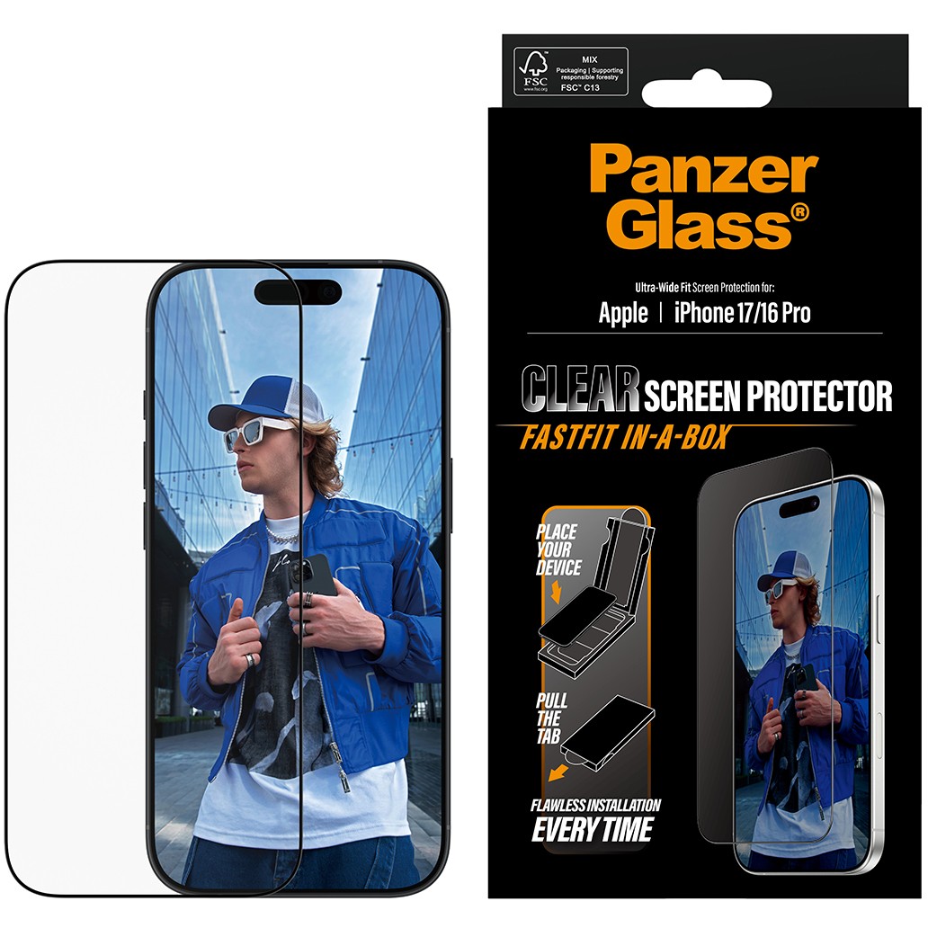 Aksesorë për telefon PanzerGlass Screen Protector / Ultra-Wide Fit with FastFit / for iPhone 17 - Kornizë e zezë / Transparente - Figura 2
