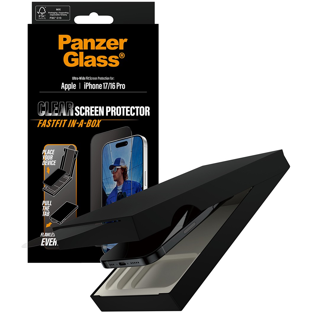 Aksesorë për telefon PanzerGlass Screen Protector / Ultra-Wide Fit with FastFit / for iPhone 17 - Kornizë e zezë / Transparente - Figura 5
