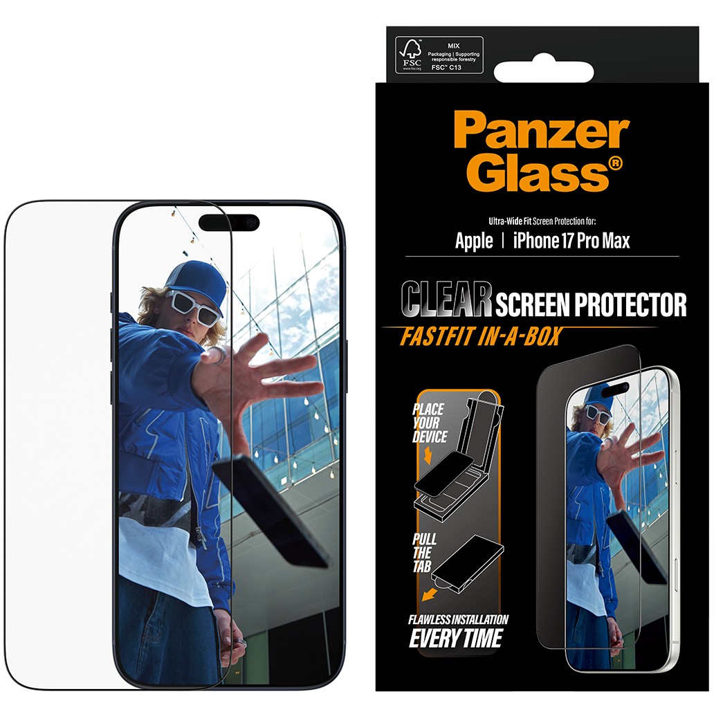 Aksesorë për telefon PanzerGlass Screen Protector /Ultra-Wide Fit with FastFit / for iPhone 17 Pro Max - Kornizë e zezë / Transparente - Figura 2