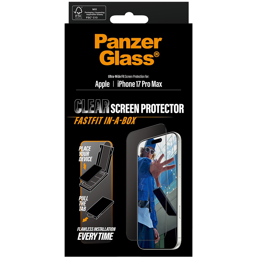 Aksesorë për telefon PanzerGlass Screen Protector /Ultra-Wide Fit with FastFit / for iPhone 17 Pro Max - Kornizë e zezë / Transparente - Figura 3