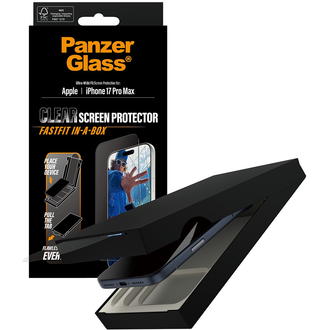 Aksesorë për telefon PanzerGlass Screen Protector /Ultra-Wide Fit with FastFit / for iPhone 17 Pro Max - Kornizë e zezë / Transparente - Figura 5