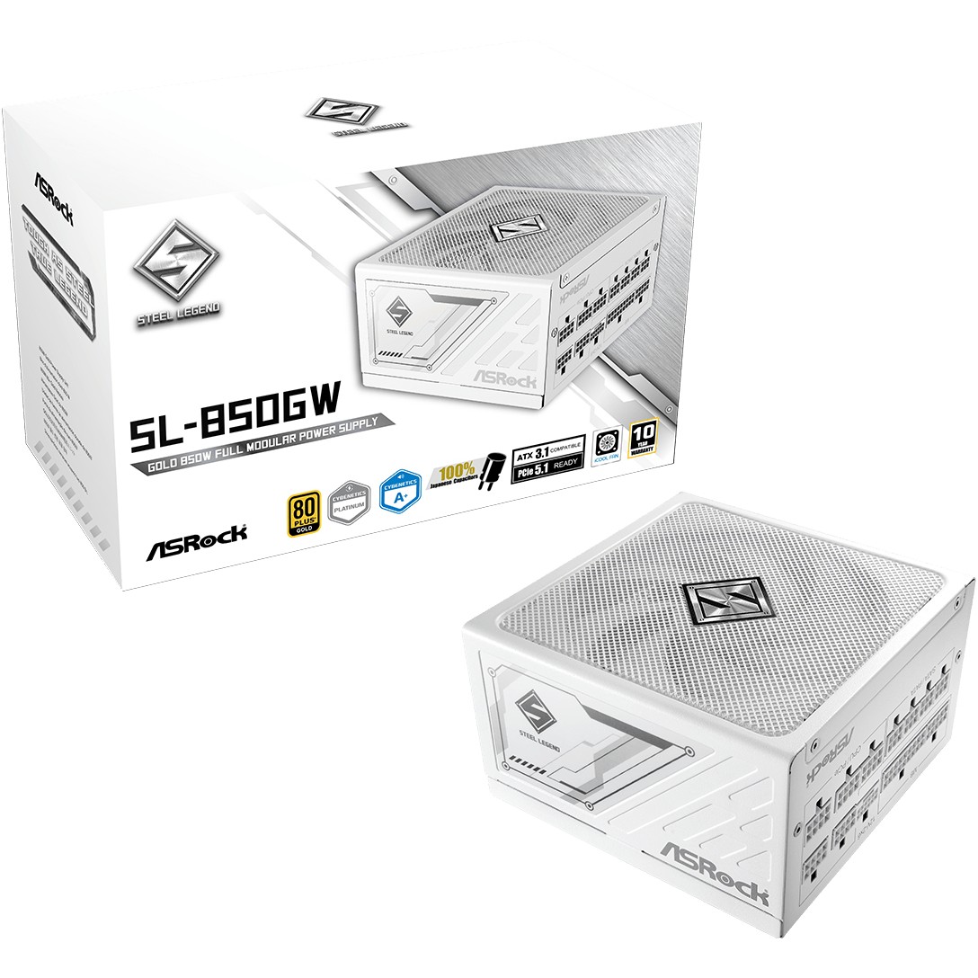 Furnizues Energjie 850W ASRock Steel Legend SL-850GW 850W ATX 80+ Gold E bardhe