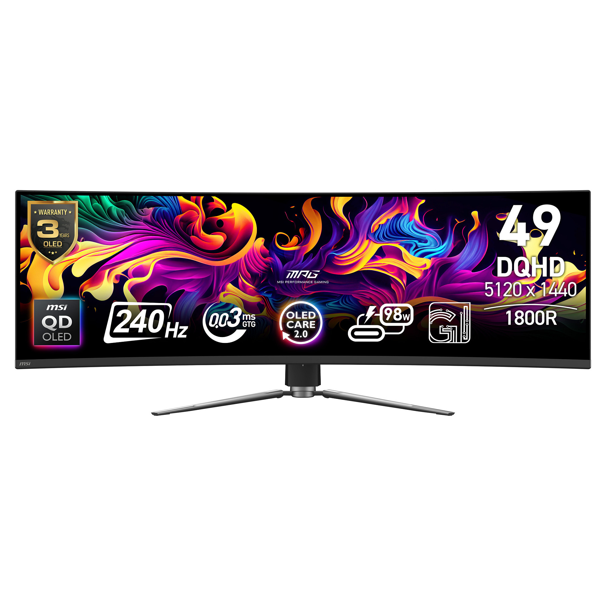 Monitor Gaming MSI MPG 491CQPXDE / 49" / Dual QHD / QD-OLED / 240 Hz / 0.03 ms / HDMI+USB+DP / Curved - Zezë