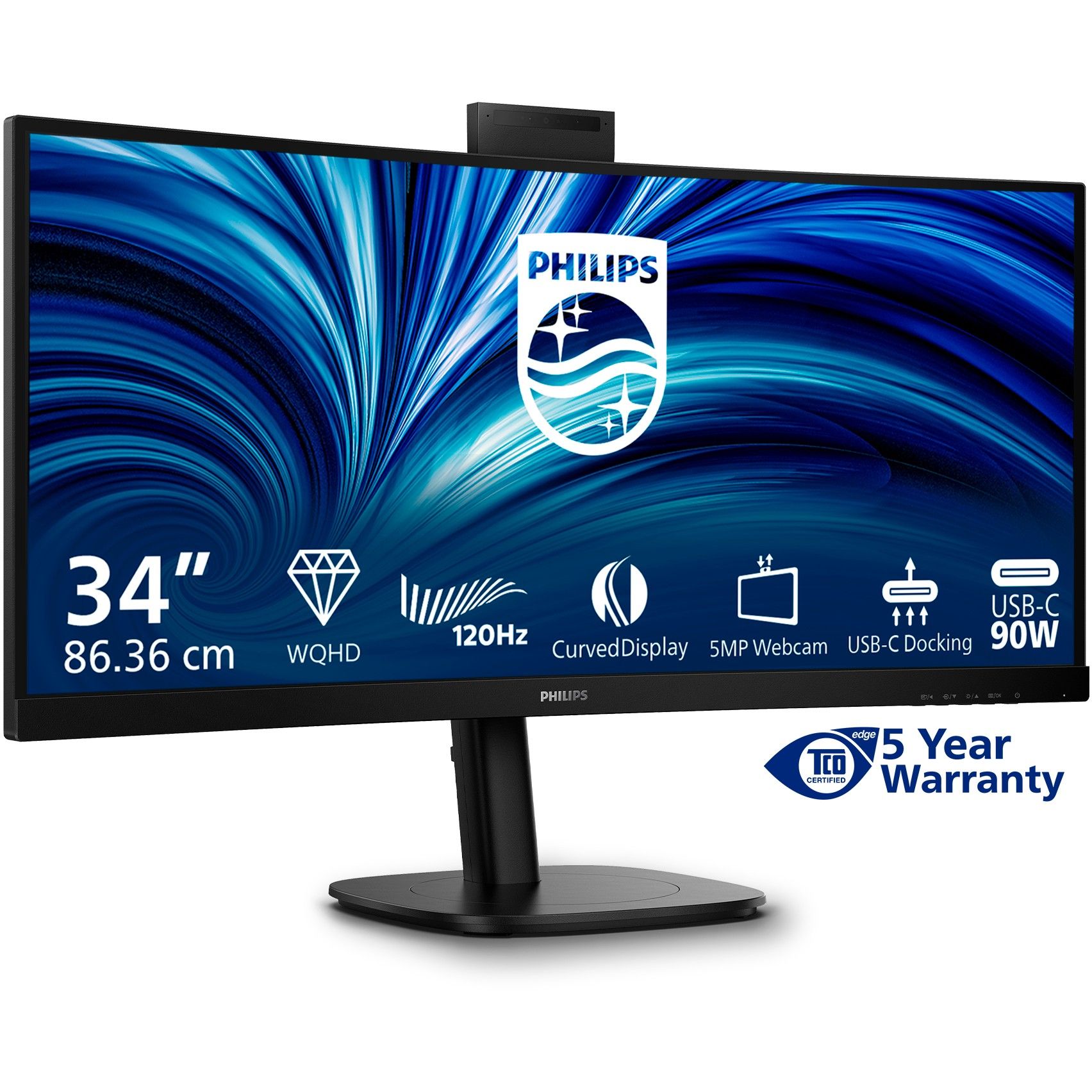 Monitor Philips 34B2U3600CH / 34" / Wide Quad HD VA LCD / 120 Hz / 4ms / USB-C + HDMI + DP / Curved - Zezë - Figura 2