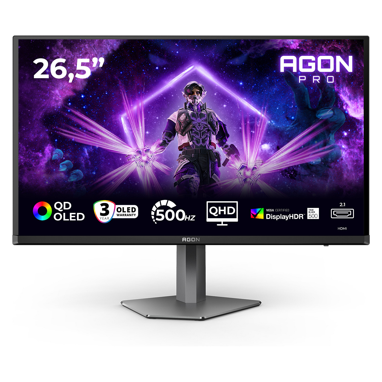 Monitor Gaming AOC AGON PRO AG276QKD2 / 26.5"/ Quad HD AG / QD-OLED / 500Hz / 0.03ms / USB + HDMI + DisplayPort + HDCP - Zezë/Gri