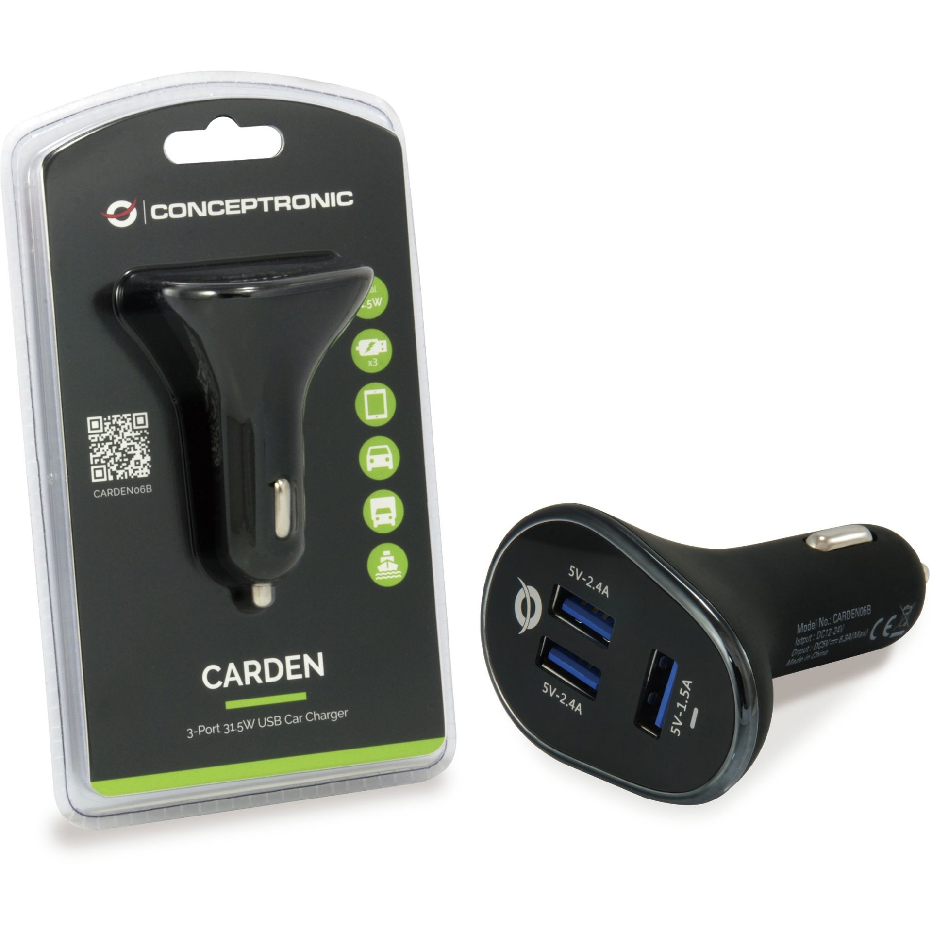 Conceptronic 3-Port USB Car Charger 3x USB-A / 31.5W – Zezë - Figura 3