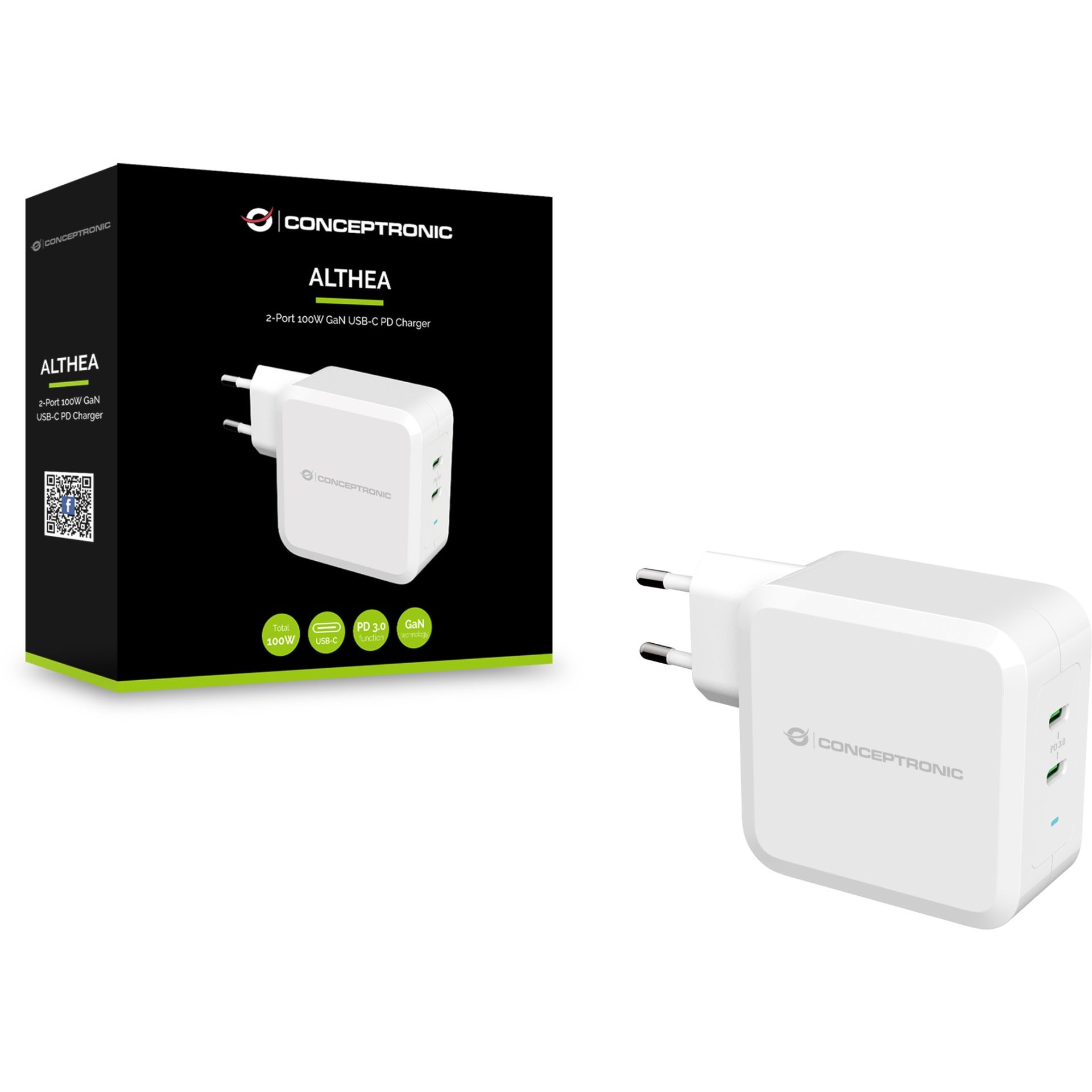 Conceptronic 2-Port GaN USB-C Charger / 100W PD 3.0 / PPS – Bardhë - Figura 2