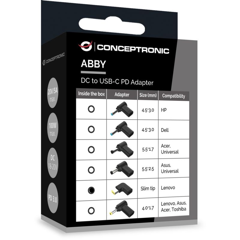 Aksesorë për telefon Conceptronic USB-C PD 100W to Lenovo/Universal Adapter 5.5x2.5mm / 18–20V – Zezë - Figura 4