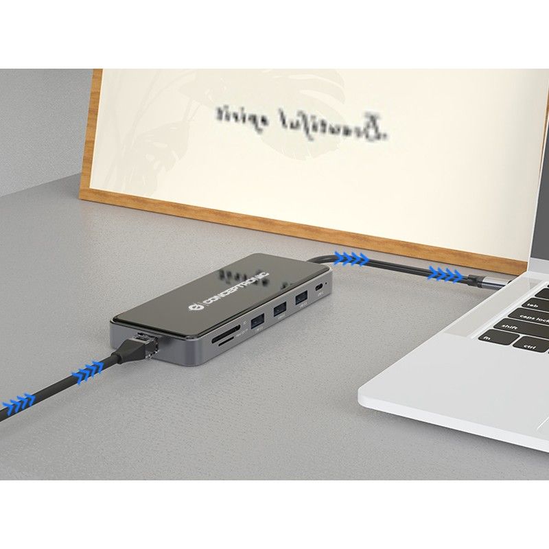 Docking Station CONCEPTRONIC 12-në-1 USB-C në 2xHDMI/3xUSB-A/AUX - Hiri - Figura 3