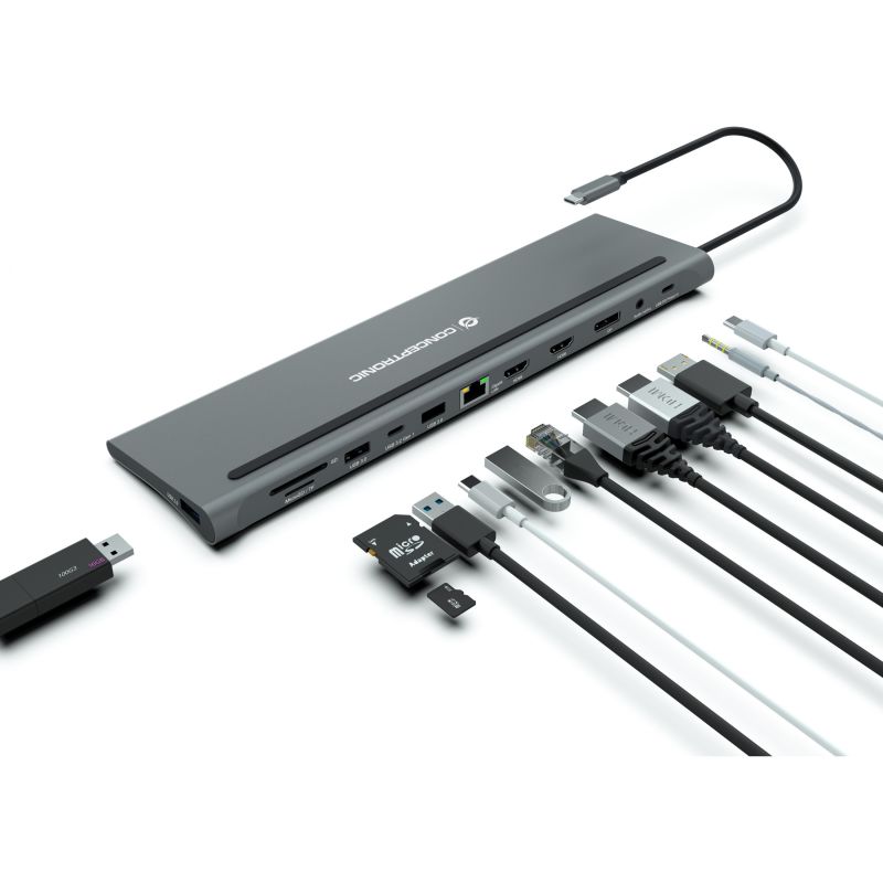 Docking Station CONCEPTRONIC 12-në-1 USB-C në 2xHDMI/3xUSB-A/DP - Hiri - Figura 2