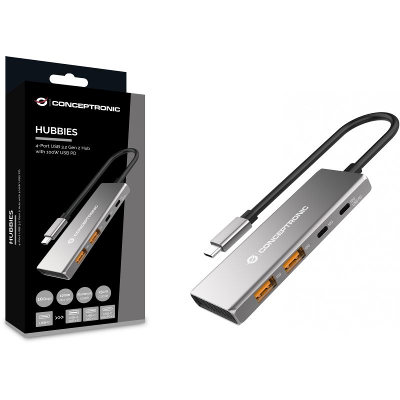Hub Udhëtimi CONCEPTRONIC 4-në-1 USB-C në 2xUSB-C/2xUSB-A 100W PD - Hiri - Figura 2